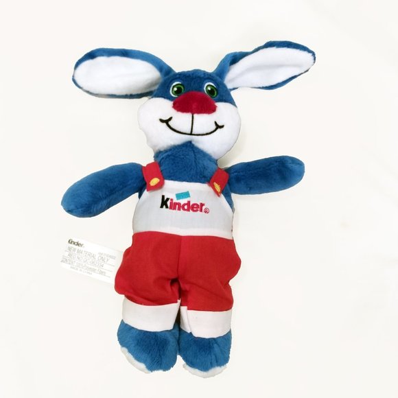 Kinder Surprise 10" Plush Blue Bunny Wearing Red Kinder Overalls - Picture 4 of 6